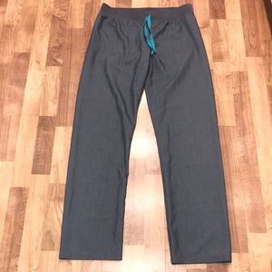 Figs Women's Charcoal Gray Scrub Pants with Teal Drawstring